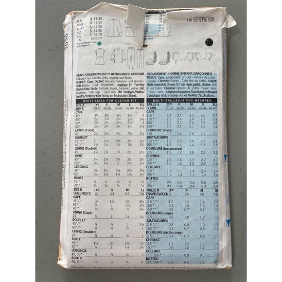 90s Butterick 5656 Renaissance Costume Pattern Child/Boy Sizes XS- Large UNCUT - Picture 3 of 6